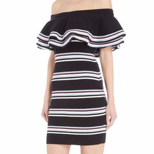 Off Shoulder Striped Knit Dress